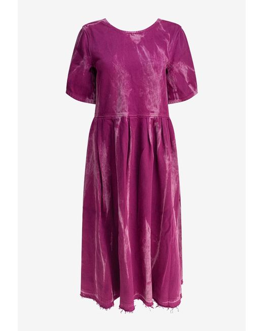 Ganni Purple Midi Dress With Open Back And Tie-Dye