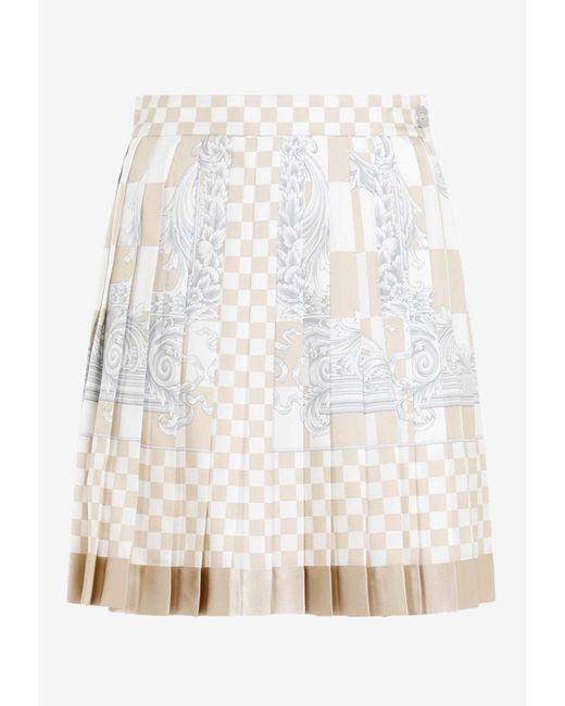 Versace White Damier Print Pleated Mini Skirt