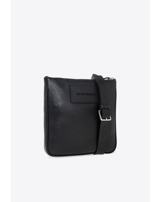 Emporio Armani Black Embossed Logo Leather Shoulder Bag for men