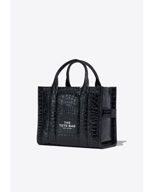 Marc Jacobs Black The Medium Croc-Embossed Leather Tote Bag