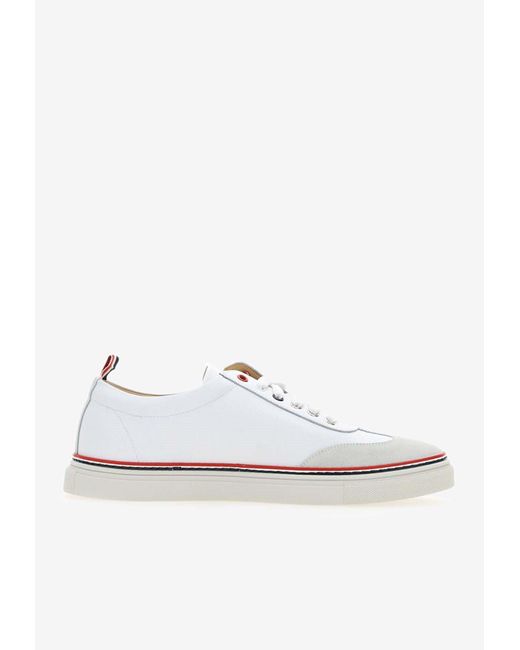 Thom Browne White Low-Top Calfskin Sneakers for men
