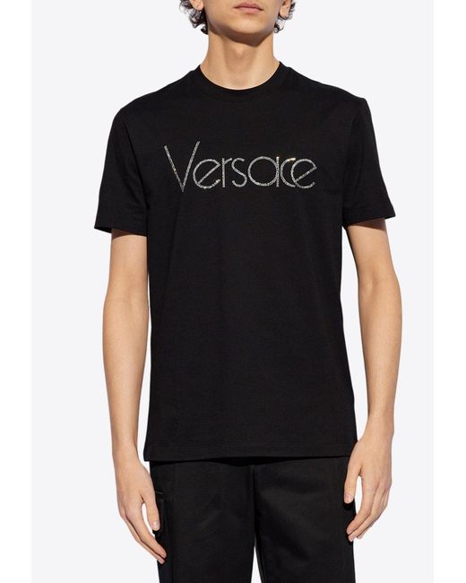 Versace Black Crystal Logo Crewneck T-Shirt for men