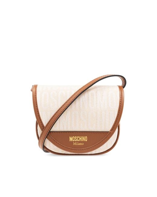 Moschino White Small All-Over Logo Crossbody Bags
