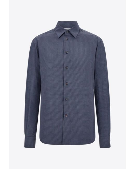 Ferragamo Blue Micro Pattern Button-Up Shirt for men