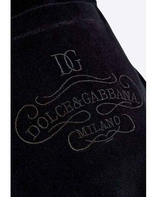 Dolce & Gabbana Black Dg Logo Velvet Pants