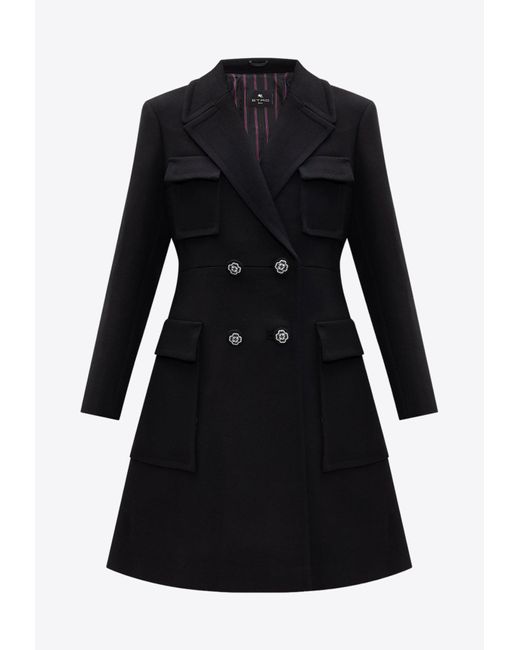 Etro Black Double-Breasted Wool Coat