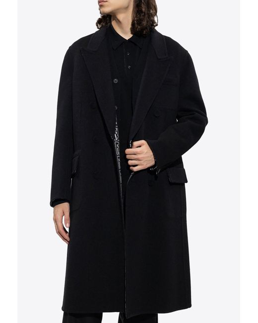 Fendi Black Reversible Ff Jacquard Wool Coat for men