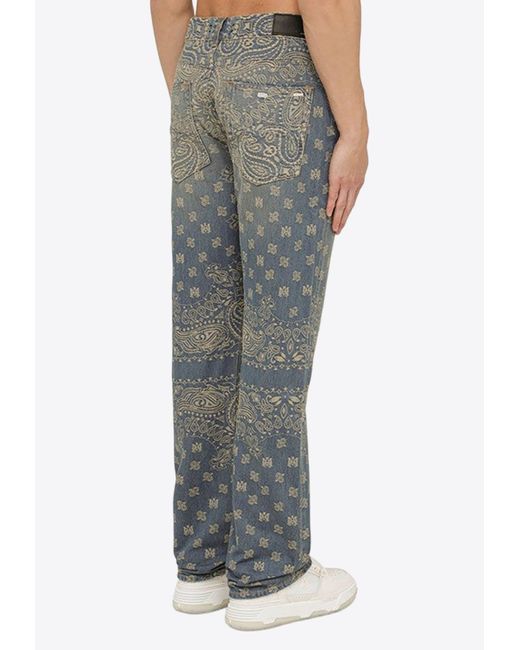 Amiri Gray Bandana-Embroidered Straight-Leg Jeans for men