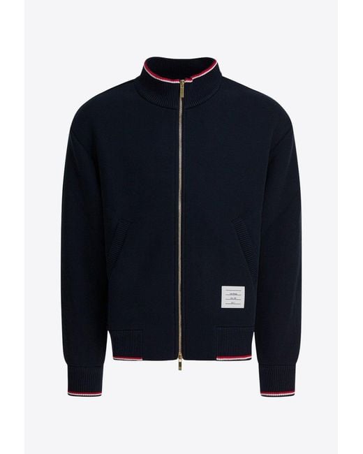 Thom Browne Blue Name Tag Patch Zip-Up Jacket for men