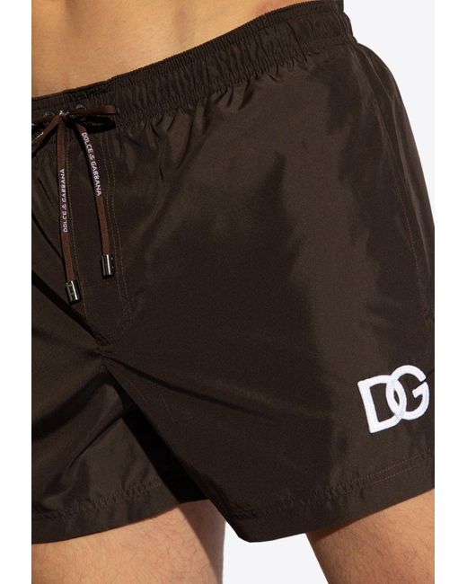 Dolce & Gabbana Black Logo-Embroidered Swim Shorts for men