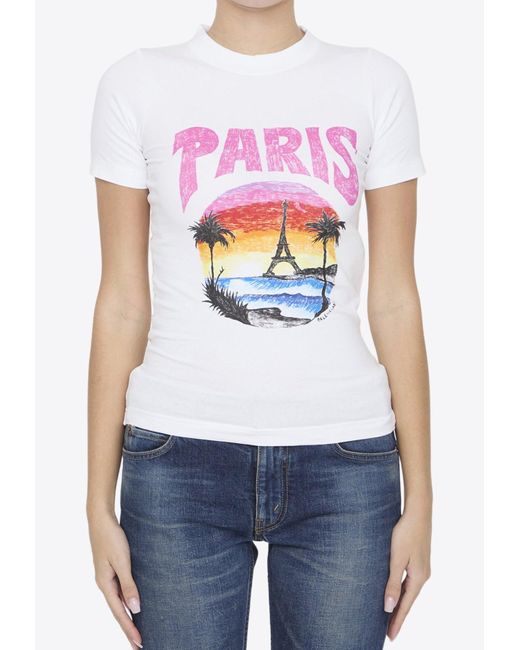 Balenciaga White Paris Tropical Print T-Shirt