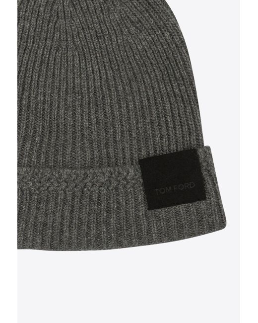 Tom Ford Gray Logo Patch Beanie for men