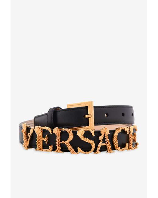 Versace Black Logo Letter Thin Leather Belt