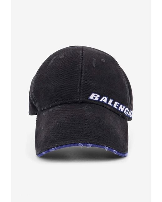 Balenciaga Blue Distressed Logo Baseball Cap for men