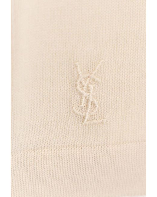 Saint Laurent Natural Cassandre-Embroidered Wool Polo T-Shirt for men