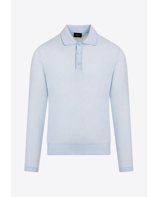 Brioni Blue Long-sleeved Polo T-shirt for men