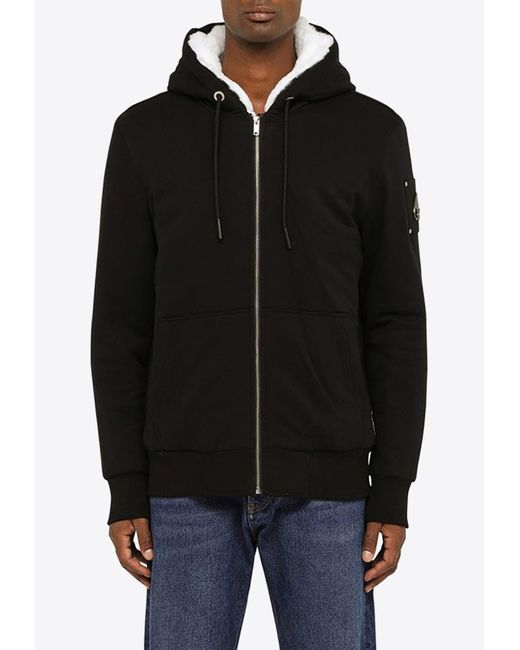 Moose Knuckles Black Fur-lined Zip-up Hooded Sweatshirt for men