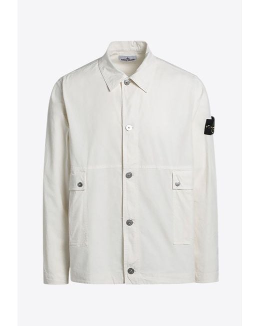 Stone Island White Compass Patch Button-Up Jacket for men