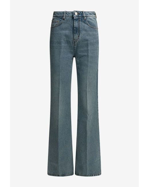 AMI Blue Flared Washed Jeans
