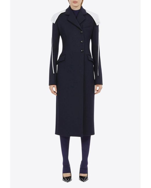 Ferragamo Blue Off-Center Buttoned Wool Coat