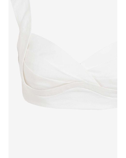 Zimmermann White Bow-Tie Linen Cropped Top