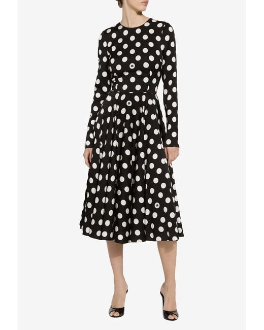 Dolce & Gabbana Black Polka Dot Print Midi Dress