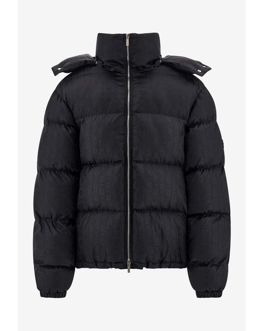 Ferragamo Black Monogram Jacquard Padded Jacket for men