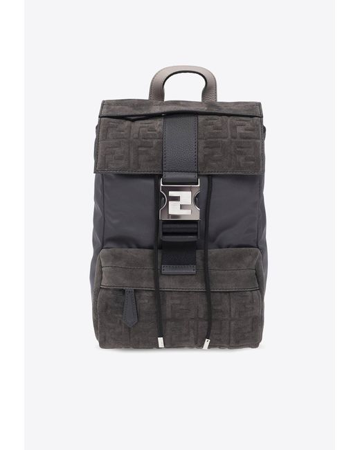 Fendi Black Small Ness Suede Backpack for men