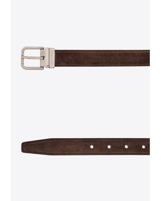 Dolce & Gabbana White Square Buckle Suede Belt for men