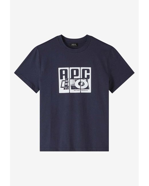 A.P.C. Blue Platine Turntable Print T-Shirt for men