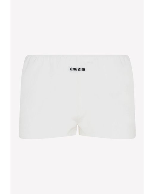Miu Miu White Logo Boxer Shorts In Silk