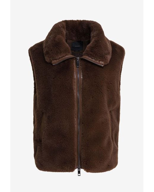 Pinko Brown Faux Fur Zip-Up Vest