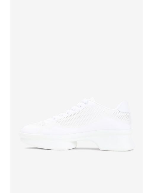 Prada White Wavy Triangle Logo Low-Top Sneakers