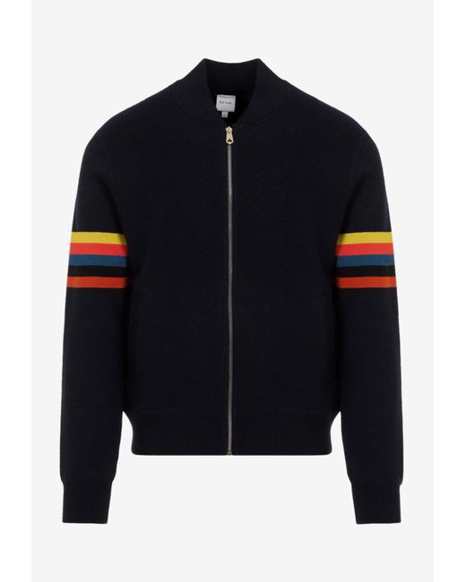 Paul Smith Blue Wool Zip-Up Bomber Jacket for men