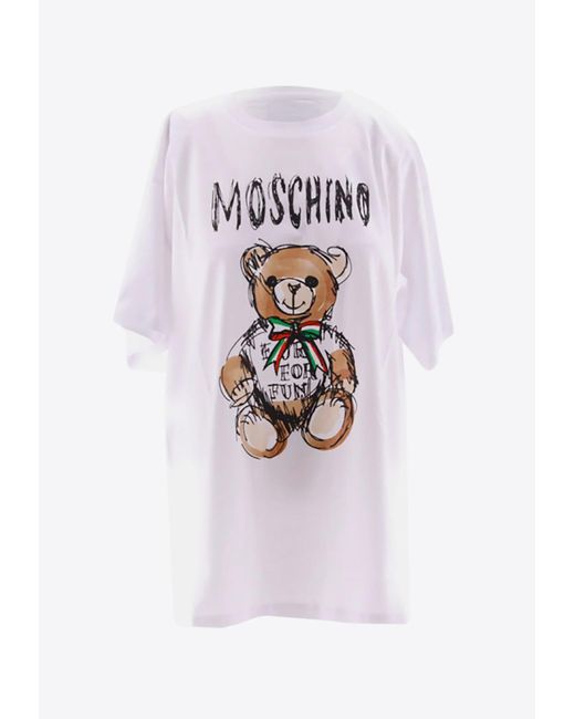 Moschino Teddy Bear Print Oversized T-Shirt in White | Lyst