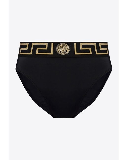 Versace Black Greca Border High-Waist Bikini Bottom