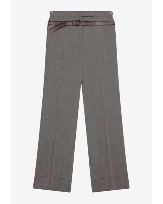Prada Gray Printed Belt Wool Flared Pants