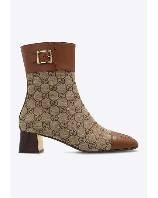 Gucci Brown 50 Logo Monogram Ankle Boots