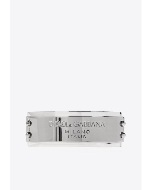 Dolce & Gabbana White Logo-Engraved Cuff Bracelet for men