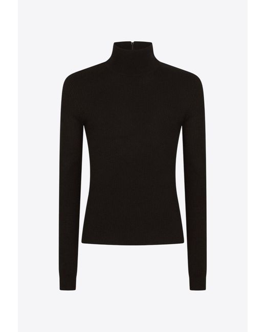 Dolce & Gabbana Black Turtleneck Ribbed Wool Sweater for men
