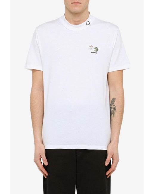 Raf Simons White X Fred Perry Basic Logo T-shirt With Badges for men