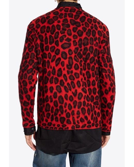 Alexander McQueen Red Leopard Print Wool-Blend Sweater for men