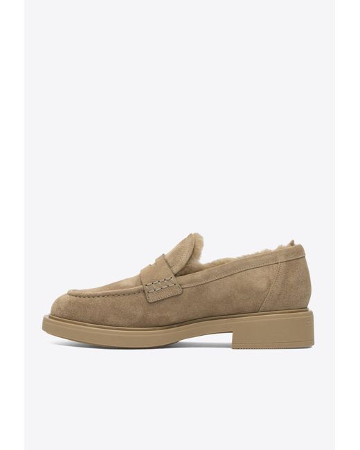 Gianvito Rossi White Harris Suede Loafers