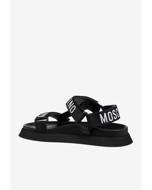 Moschino Black Logo Tape Flat Sandals