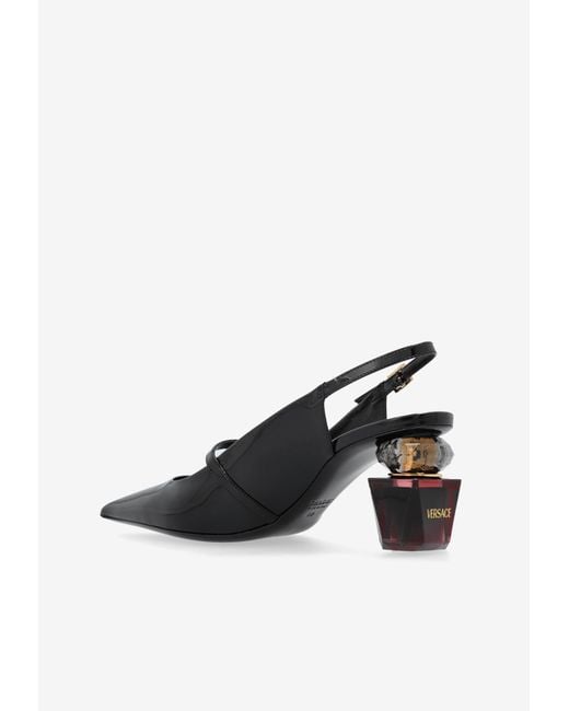 Versace White Bright 70 Crystal Patent Leather Slingback Pumps