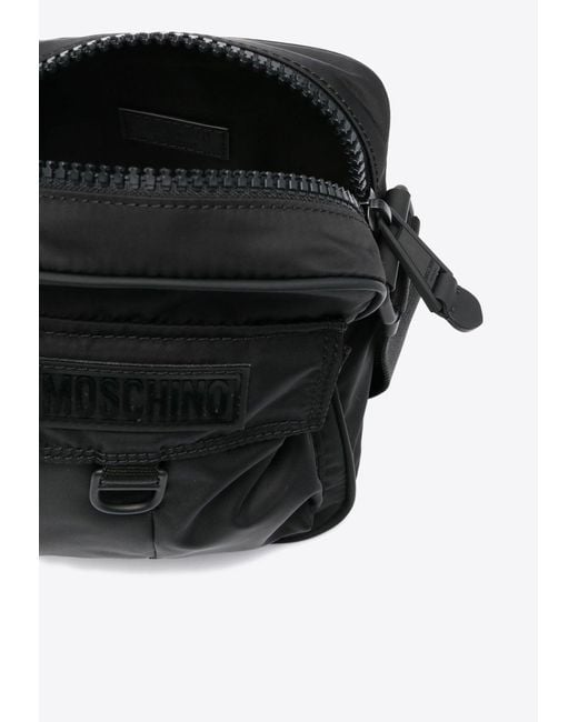Moschino Black Logo-Patch Messenger Bag for men