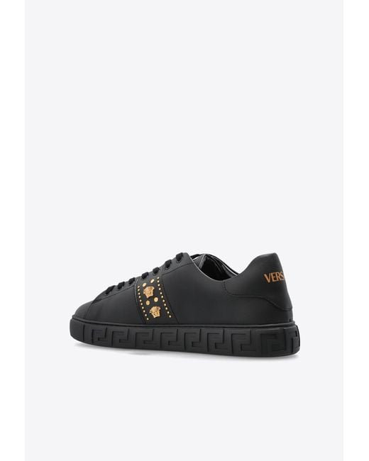 Versace Black Studded Greca Low-Top Sneakers for men