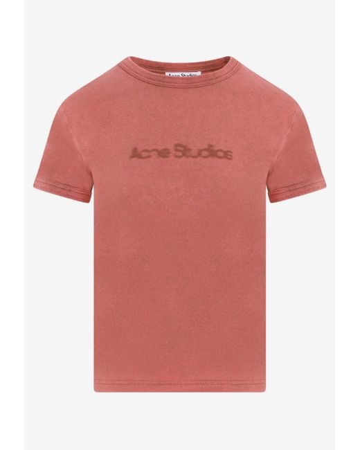 Acne Pink Faded Logo Crewneck T-Shirt