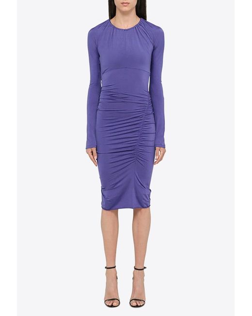 Victoria Beckham Purple Ruched Long-sleeved Knee-length Dress