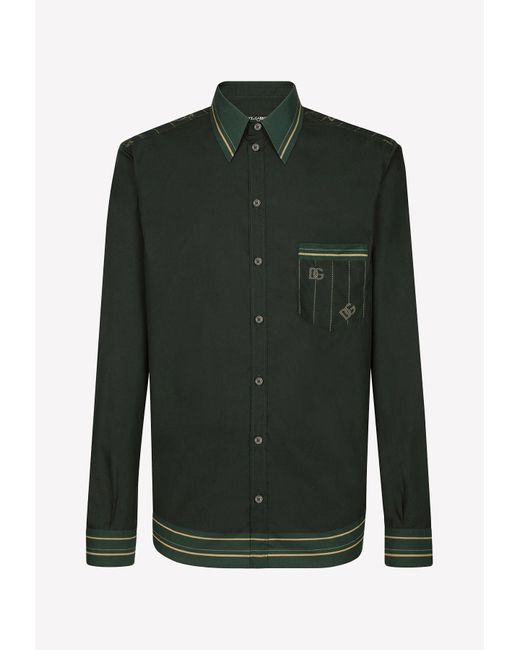 Dolce & Gabbana Green Striped Long-Sleeved Shirt With Dg Logo for men